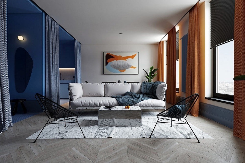 Thiết kế nội thất căn hộ gam màu xanh hiện đại