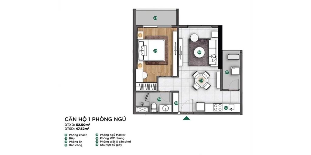 Mặt bằng căn hộ 1 phòng ngủ