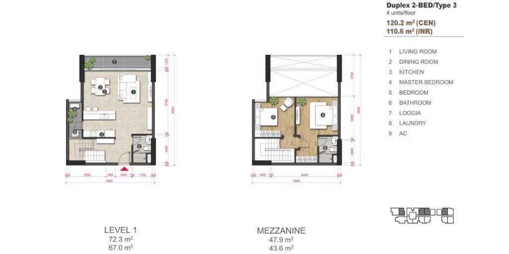 Thiết kế căn hộ Duplex 3 phòng ngủ loại 3