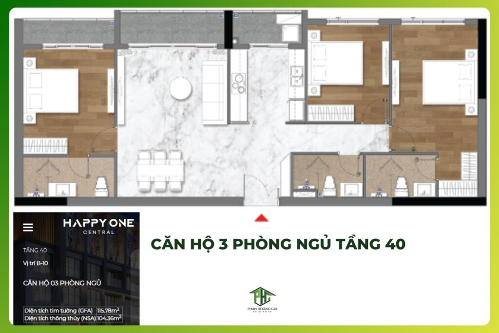 Mặt bằng căn hộ 3 phòng ngủ Happy One Central