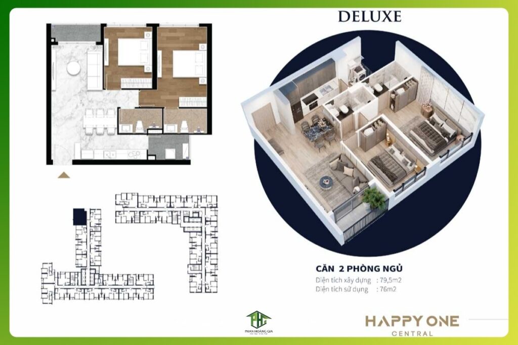 Thiết kế căn hộ 2 phòng ngủ Happy One Central