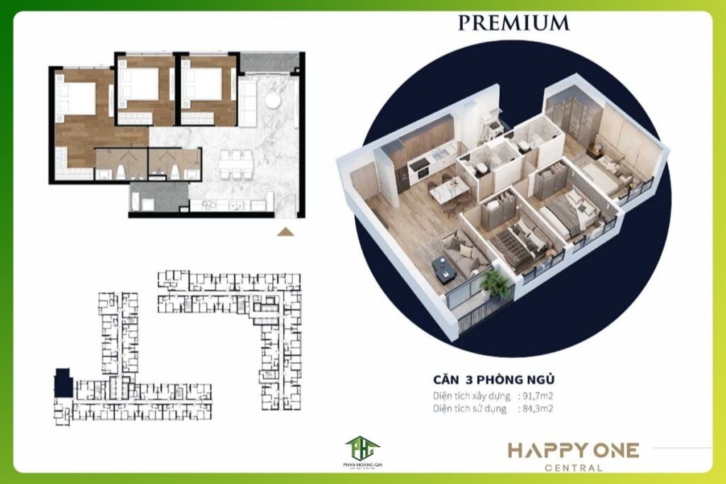 Thiết kế căn hộ 3 phòng ngủ Happy One Central