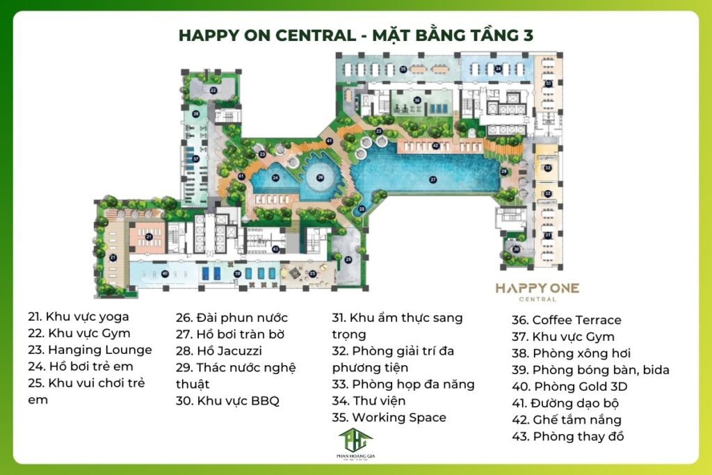 Tầng 3 Happy One Central với 23 tiện ích giải trí cuốn hút