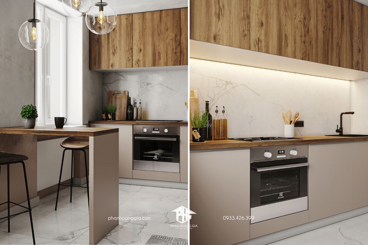 Mẫu nội thất nhà bếp 20m2 hiện đại đơn giản