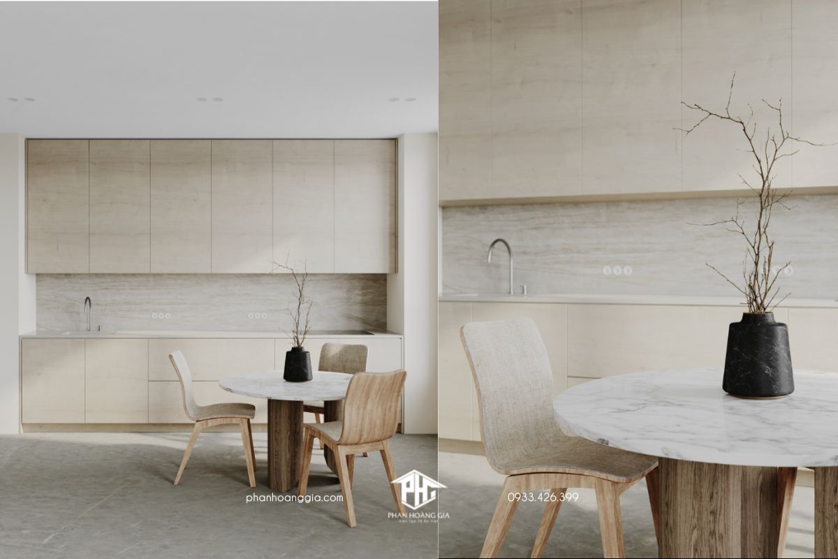 Nội thất nhà bếp theo phong cách tối giản với tông màu trắng