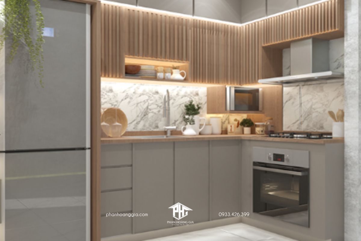 Mẫu thiết kế nội thất nhà bếp 12m2 phong cách hiện đại