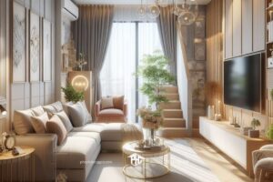 phòng khách nhà ống diện tích nhỏ như một bức tranh