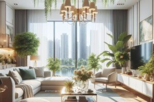 Phòng khách nhà phố kết hợp với cây xanh là điểm hòa mình vào tự nhiên