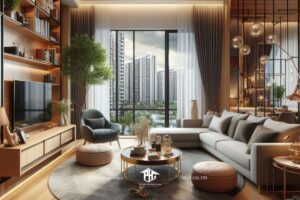 Hòa mình vào bức tranh phong cách với nội thất phòng khách căn hộ 1 phòng ngủ hiện đại