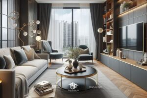 Thiết kế không gian sống nội thất phòng khách kiến trúc sư cho căn hộ 1 phòng ngủ đẳng cấp