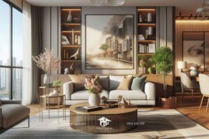 Đường nét tinh tế: Nội thất phòng khách làm nổi bật vẻ đẹp của căn hộ 2 phòng ngủ