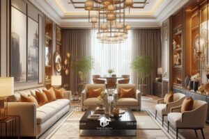 Phòng khách căn hộ tân cổ điển và sự sang trọng đẳng cấp
