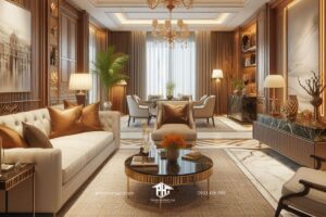 Phòng khách căn hộ tân cổ điển là điểm nhấn của không gian sống