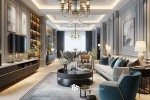 Phòng khách căn hộ tân cổ điển là điểm tựa cho phong cách lôi cuốn