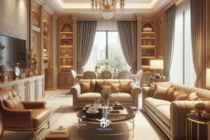 Phòng khách căn hộ tân cổ điển là biểu tượng của vẻ đẹp lâu dài